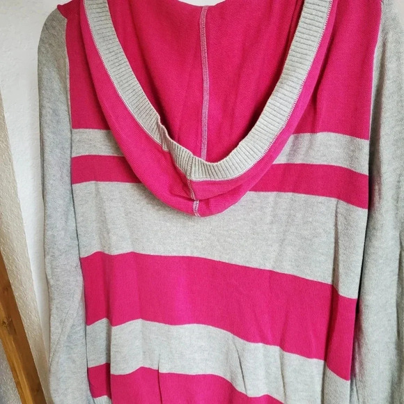 Tommy Hilfiger Gray and Hot Pink Striped Sweater with Hood Women's Size XL - Picture 4 of 14